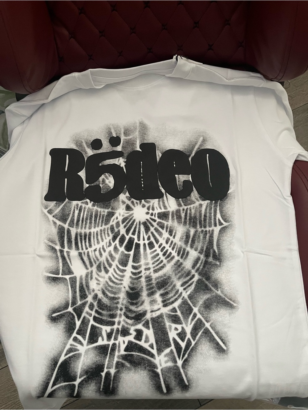 White Short Sleeve Graphic Tee with Black Spiderweb Print
